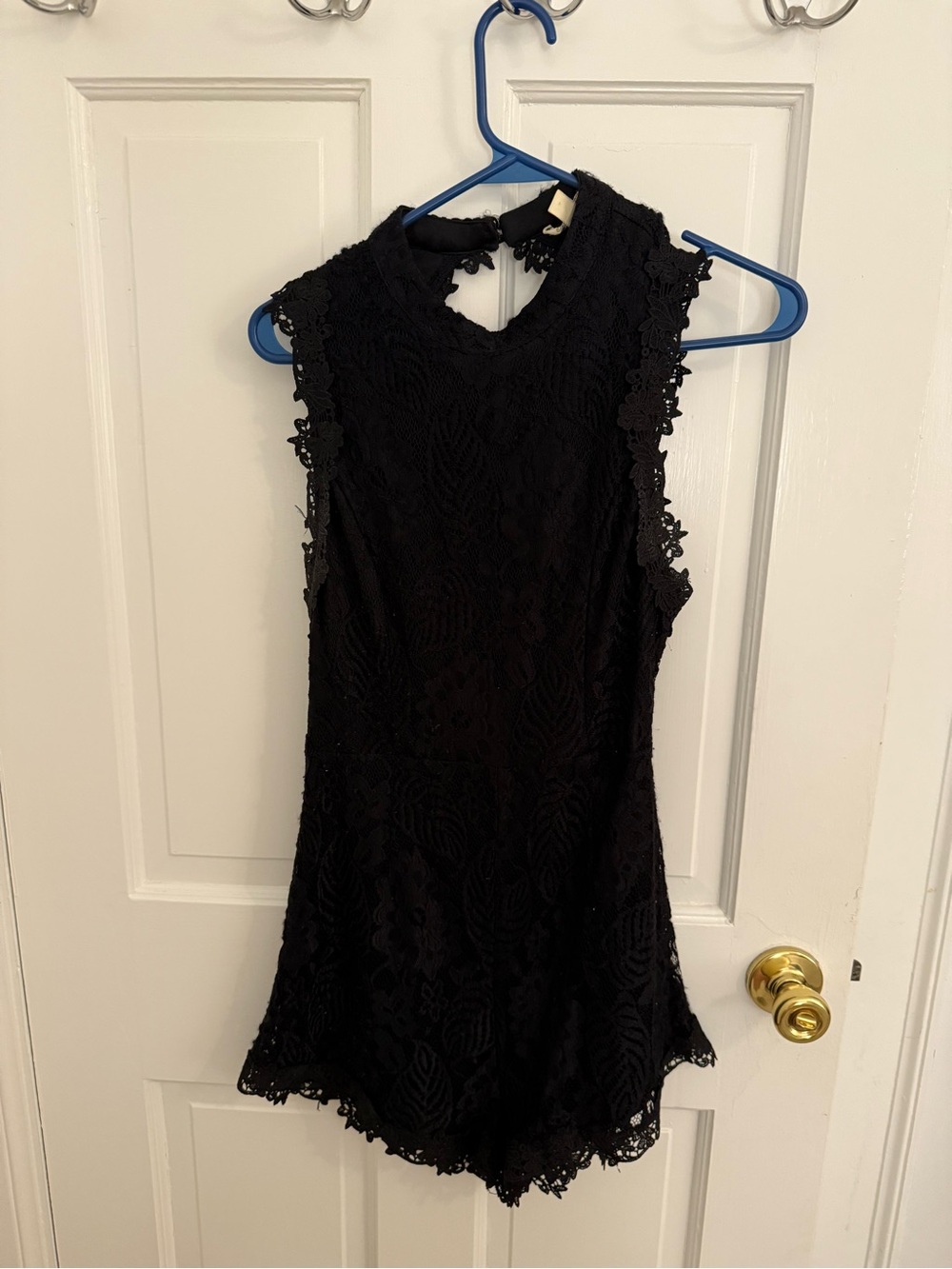 Francesca's Black Lace Dress with Scalloped Trim and Open Back